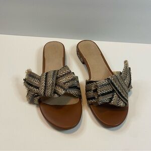 Crevo Neutral Woven Fabric Sandals Flats Kitten Heels